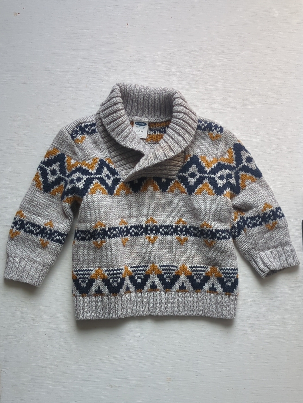 Old Navy Knit Baby Sweater with Navy & Mustard Accents 3-6 Months